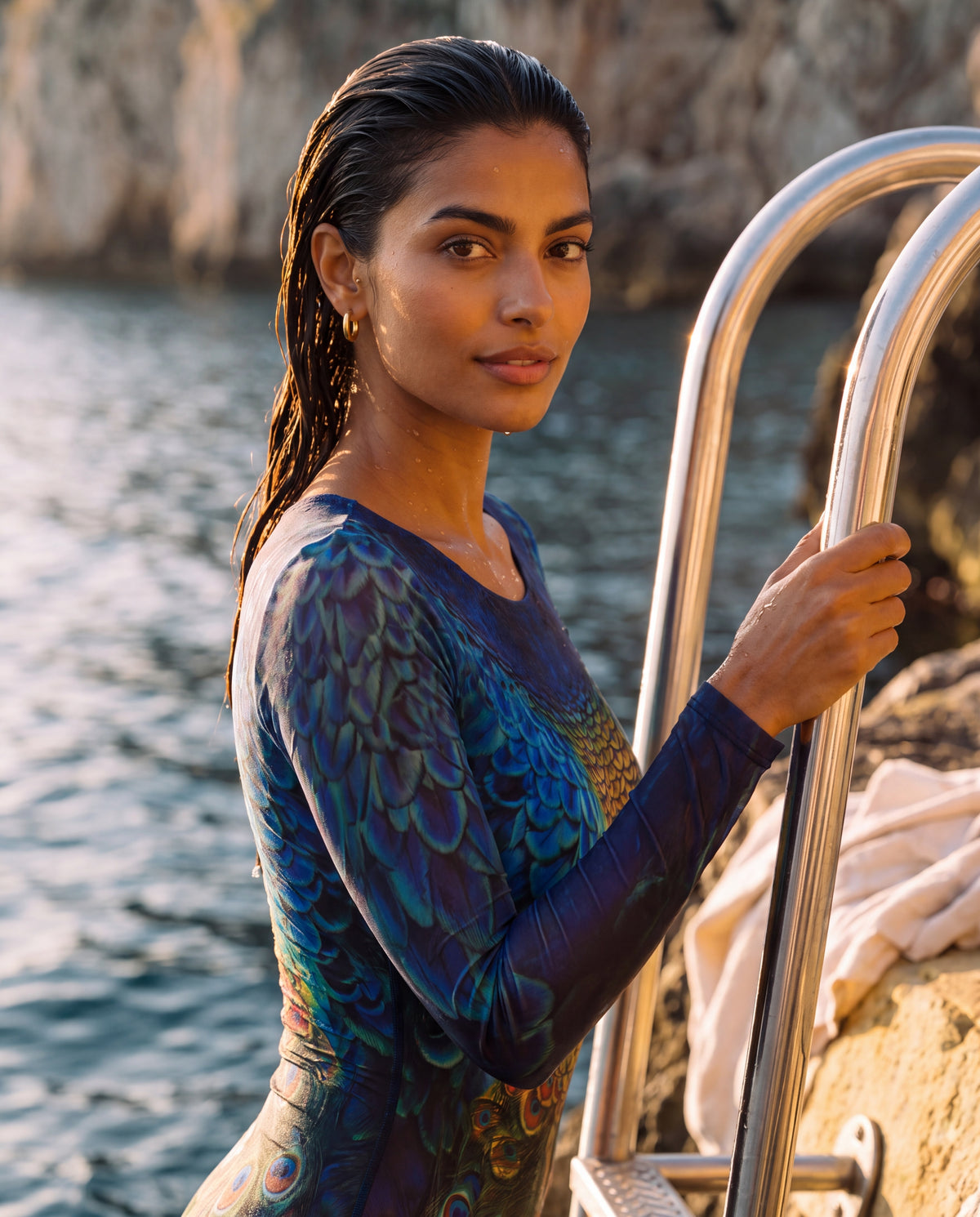 Golden hour off the sea ladder in Peacock Mayura.