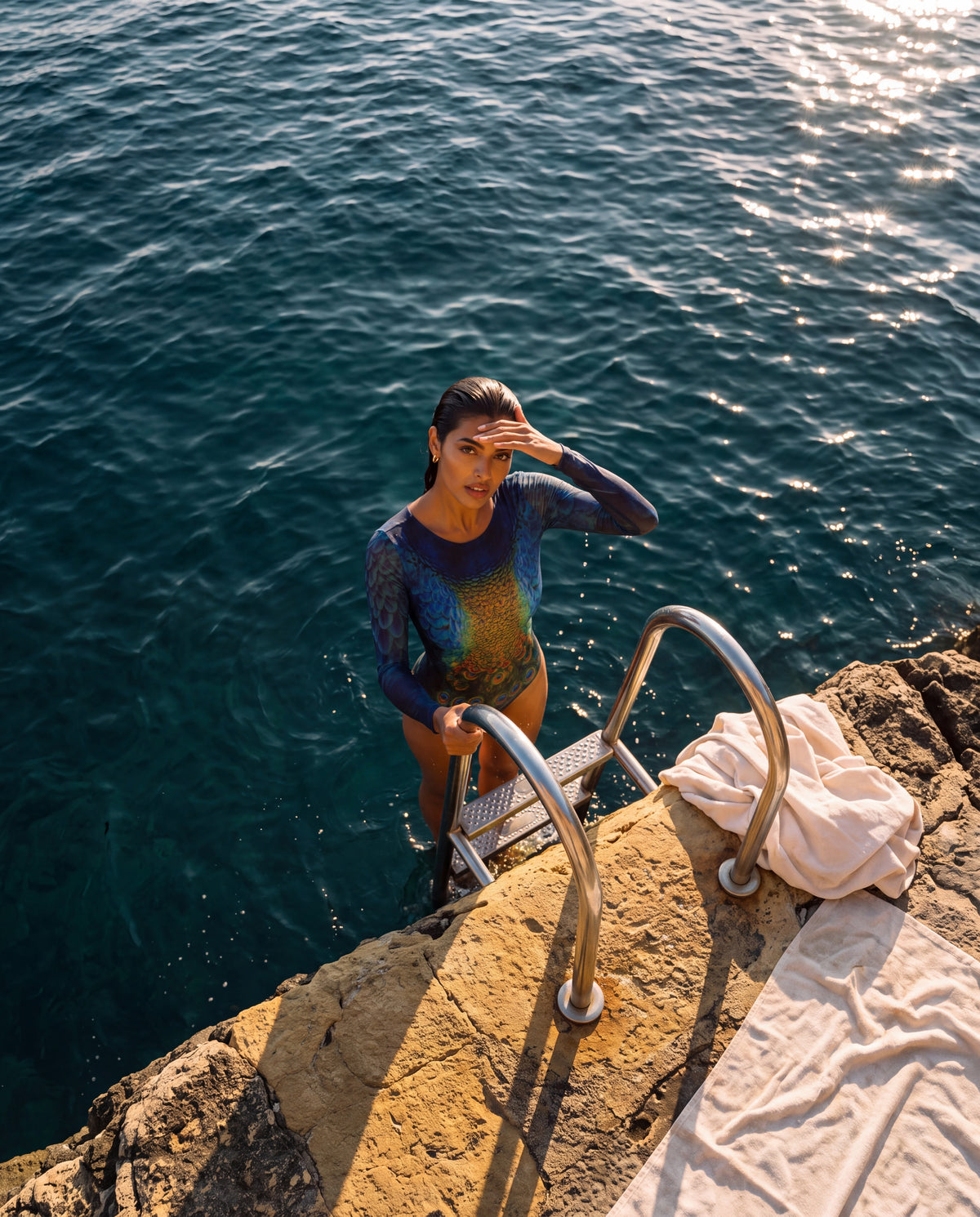 Golden hour off the sea ladder in Peacock Mayura.