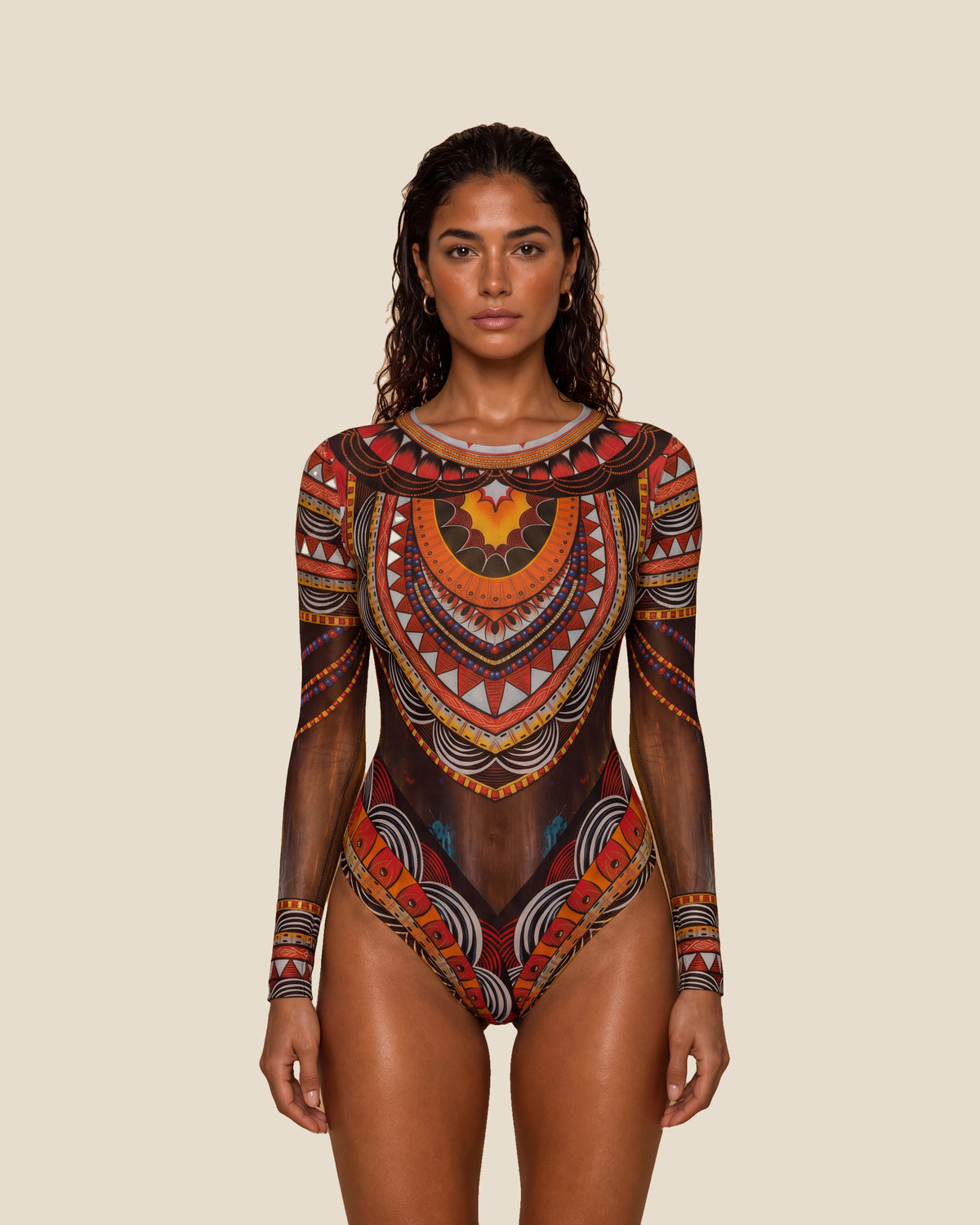 Africa One-Piece Swimsuit with Sleeves
