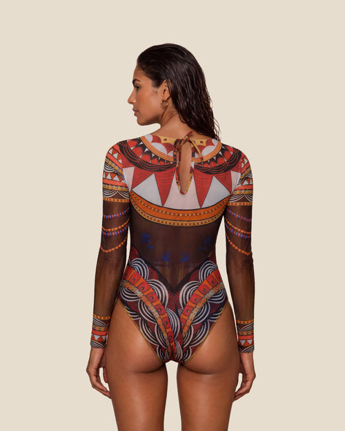 Africa One-Piece Swimsuit with Sleeves
